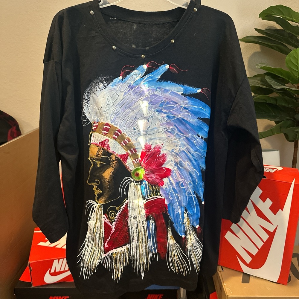 Black T-Shirt with painted Native American Design